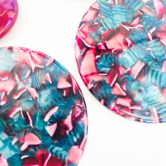 Circle Drop Earrings in Pink and Blue w/ Pink Stud - Picture 3 of 8